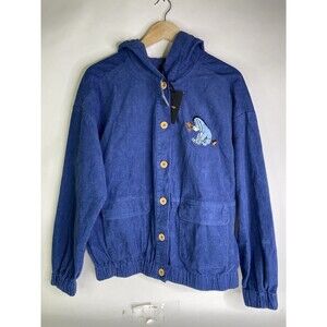 Disney Eeyore Blue Corduroy Hooded Button Up Jacket Embroidered Womens Size M